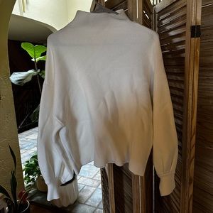 Pink Lily balloon sleeve white mock neck sweater